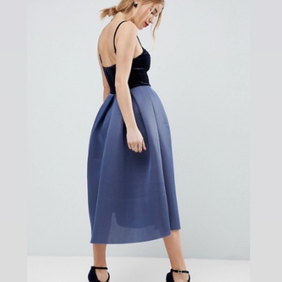 ASOS PREMIUM Airtex Velvet Bodice Midi Dress SZ 4 - Picture 2 of 5